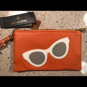 Ora Delphine Genuine Leather Orange Wristlet